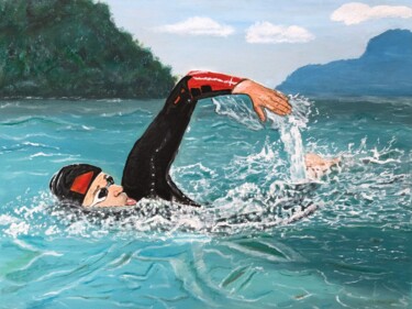 Pintura intitulada "Swimmer" por Olga Karlina (Olga Karlina), Obras de arte originais, Óleo
