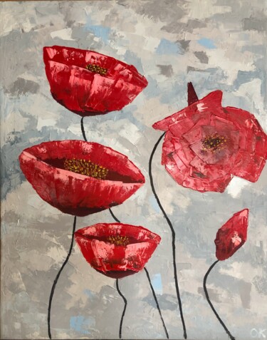 Картина под названием "Poppies" - Ольга Карлина (Olga Karlina), Подлинное произведение искусства, Масло