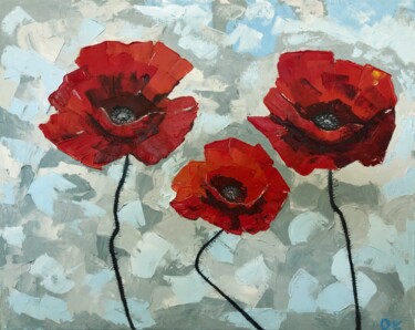 Картина под названием "Poppies цветы" - Ольга Карлина (Olga Karlina), Подлинное произведение искусства, Масло
