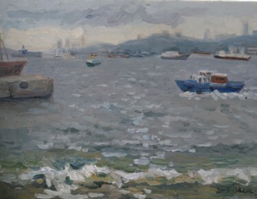 Malerei mit dem Titel "View of the marina…" von Olga Korneichuk, Original-Kunstwerk, Öl