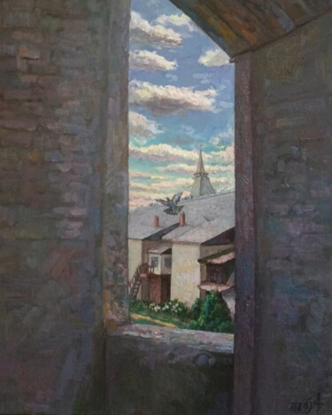 Painting titled "monastery yard" by Olga Korneichuk, Original Artwork, Oil