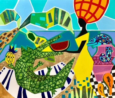 Pintura titulada "Женщина с крокодилом" por Ol Ga Koroteeva, Obra de arte original, Oleo Montado en Bastidor de camilla de m…