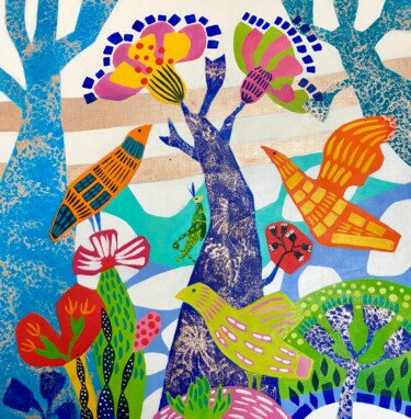 Картина под названием "Райские птички" - Ольга Коротеева, Подлинное произведение искусства, Масло