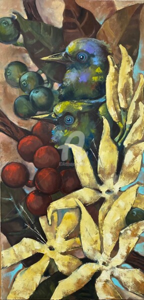 Картина под названием "Территория кофе. Ср…" - Ольга Ковальчук, Подлинное произведение искусства, Масло