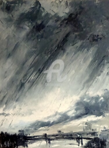 Картина под названием "В городе дождь" - Ольга Курзанова, Подлинное произведение искусства, Масло