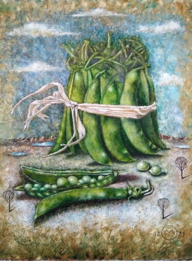 Pintura intitulada "Bound peas" por Olga Makarova, Obras de arte originais, Óleo