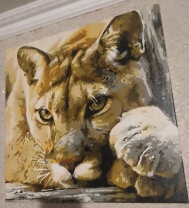 Картина под названием "Умный взгляд львицы" - Ольга Подмогильная, Подлинное произведение искусства, Акрил
