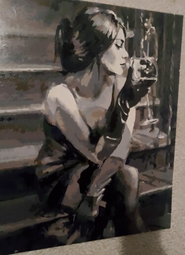 Картина под названием "Девушка с бокалом б…" - Ольга Подмогильная, Подлинное произведение искусства, Акрил
