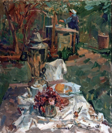Malerei mit dem Titel "На даче. (at the da…" von Olga Puzanova, Original-Kunstwerk, Öl
