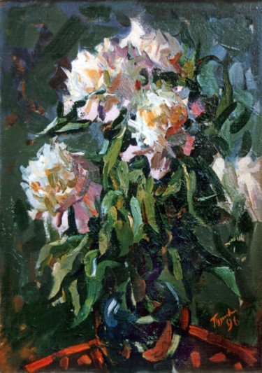 Painting titled "peonies" by Olga Puzanova, Original Artwork, Oil