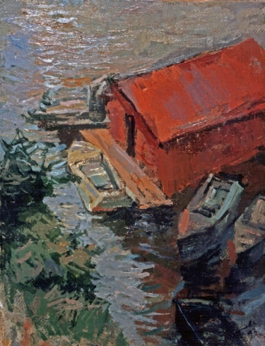 Malerei mit dem Titel "Quiet marina" von Olga Puzanova, Original-Kunstwerk, Öl