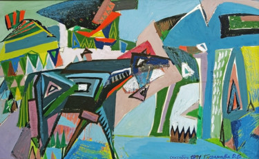 Malerei mit dem Titel "Composition 2 with…" von Olga Puzanova, Original-Kunstwerk, Gouache