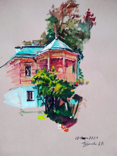 Drawing titled "Museum of writer M.…" by Olga Puzanova, Original Artwork, Tempera