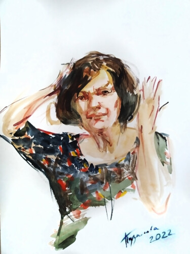 Картина под названием "Conversations" - Ольга Пузанова, Подлинное произведение искусства, Акварель