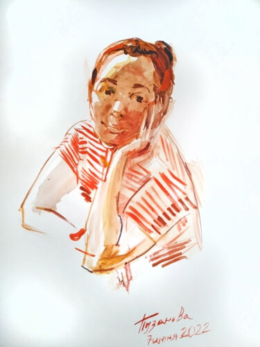 Картина под названием "Irochka" - Ольга Пузанова, Подлинное произведение искусства, Акварель