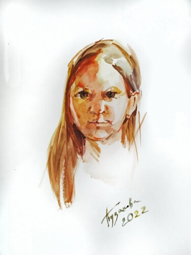 Painting titled "Serious girl" by Olga Puzanova, Original Artwork, Watercolor