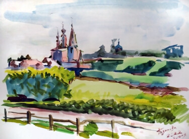 Картина под названием "Morning in Suzdal" - Ольга Пузанова, Подлинное произведение искусства, Акварель