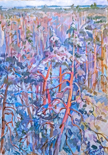 Malerei mit dem Titel "pines in winter" von Olga Puzanova, Original-Kunstwerk, Acryl