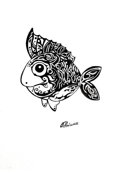 Dessin intitulée "Рыбка" par Ol Ga Rybina, Œuvre d'art originale, Encre