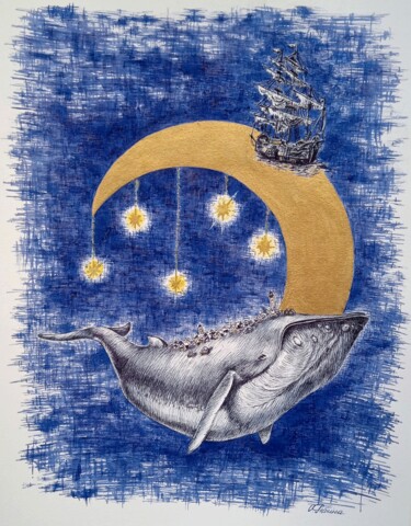 Schilderij getiteld "Сновидения. Океан." door Ol Ga Rybina, Origineel Kunstwerk, Inkt