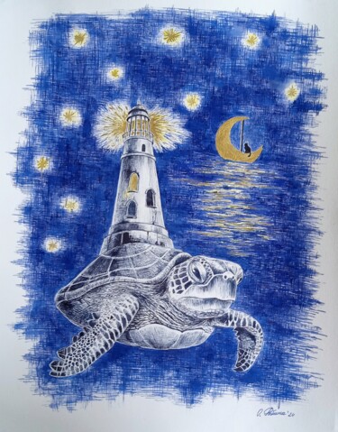 Drawing titled "Сновидения. Море" by Ol Ga Rybina, Original Artwork, Ink
