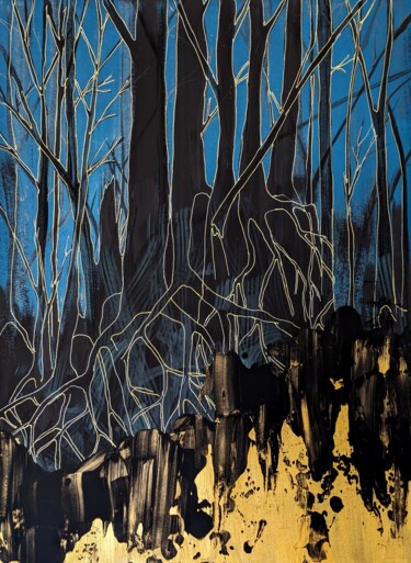 Картина под названием "Тёмный лес. Dark fo…" - Ольга Тараканова (Artbotan), Подлинное произведение искусства, Акрил