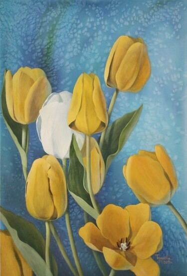 Картина под названием "Танец тюльпанов" - Ольга Торопова, Подлинное произведение искусства, Акрил