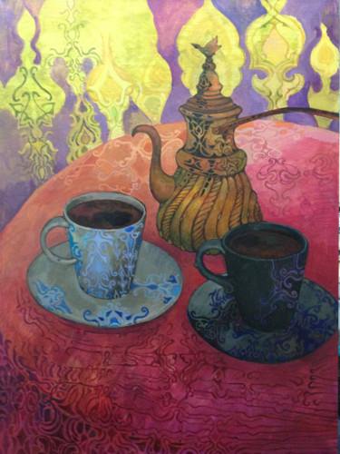 Картина под названием "Oriental coffee" - Ol Zeli, Подлинное произведение искусства
