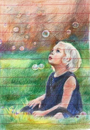 Рисунок под названием "Мыльные пузыри" - Оля Ок, Подлинное произведение искусства, Цветные карандаши