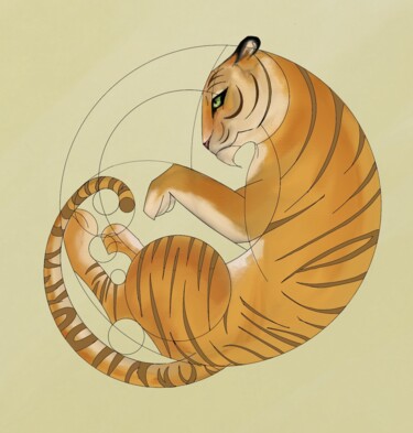 Arte digitale intitolato "Тигр в геометрии" da Olia Ok, Opera d'arte originale, Lavoro digitale 2D