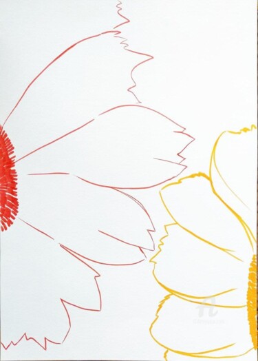Dessin intitulée "Floral mood" par Olga Kirina, Œuvre d'art originale, Marqueur