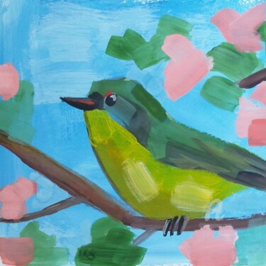 Peinture intitulée "Yellow bird" par Olga Kirina, Œuvre d'art originale, Gouache