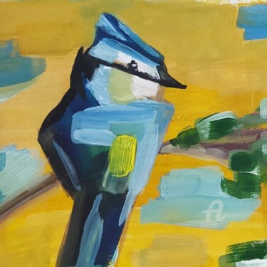 Картина под названием "Blue bird" - Olga Kirina, Подлинное произведение искусства, Гуашь