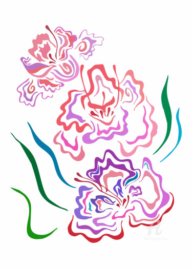 Digital Arts titled "Melody of flowers" by Olga Kirina, Original Artwork, Digital Painting