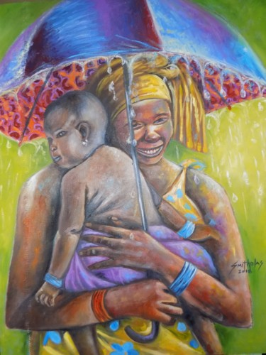 Schilderij getiteld "Tender Care" door Olaoluwa Smith, Origineel Kunstwerk, Olie