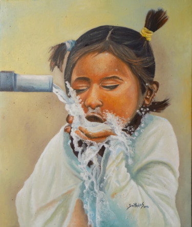 Картина под названием "drinking-tap-water.…" - Olaoluwa Smith, Подлинное произведение искусства, Масло