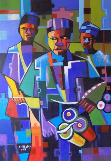Painting titled "abstractic-drummer-…" by Olaoluwa Smith, Original Artwork, Oil