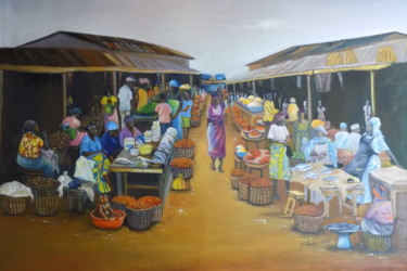 Pintura intitulada "agboju-market.jpg" por Olaoluwa Smith, Obras de arte originais, Óleo
