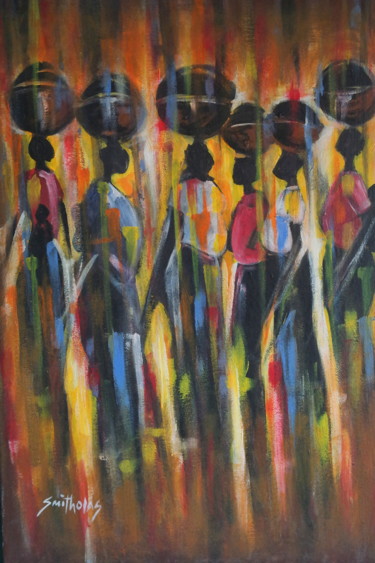 Painting titled "Homeward women" by Olaoluwa Smith, Original Artwork, Oil