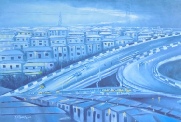 Painting titled "cele-across-bridge-…" by Olaoluwa Smith, Original Artwork, Oil