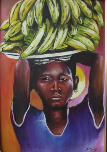 Malerei mit dem Titel "Banana Hawker" von Olaoluwa Smith, Original-Kunstwerk, Acryl