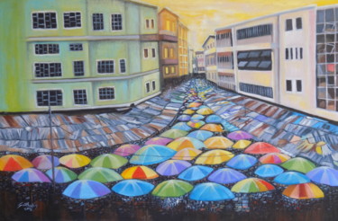 Malerei mit dem Titel "Eko-Idumota-Market" von Olaoluwa Smith, Original-Kunstwerk, Acryl