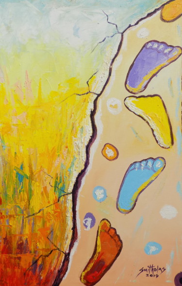 Schilderij getiteld "Foot Print Sand Of…" door Olaoluwa Smith, Origineel Kunstwerk, Acryl