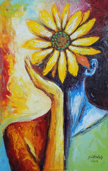 Pintura intitulada "SunFlower LadyBug" por Olaoluwa Smith, Obras de arte originais, Acrílico