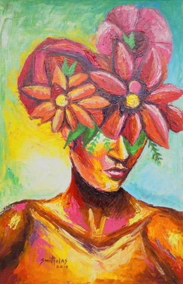 Schilderij getiteld "Rosa Moyesii" door Olaoluwa Smith, Origineel Kunstwerk, Acryl