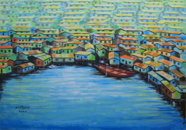 Malarstwo zatytułowany „Lagos Makoko Buildi…” autorstwa Olaoluwa Smith, Oryginalna praca, Akryl