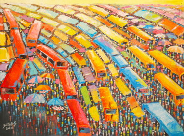 Malerei mit dem Titel "Oshodi Market Tales" von Olaoluwa Smith, Original-Kunstwerk, Acryl
