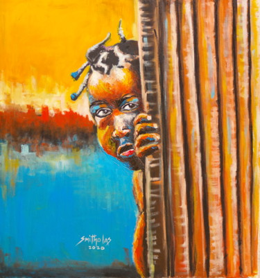 Картина под названием "Little Girl Peeping" - Olaoluwa Smith, Подлинное произведение искусства, Акрил