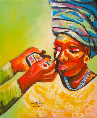Schilderij getiteld "Makeup Series" door Olaoluwa Smith, Origineel Kunstwerk, Acryl