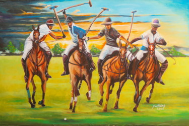 Ζωγραφική με τίτλο "Horse Polo Sport" από Olaoluwa Smith, Αυθεντικά έργα τέχνης, Ακρυλικό